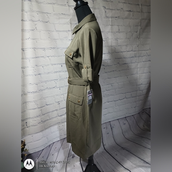 Short Sleeve Full Body Zipper Midi ShiftDress OliveDrab - Picture 9 of 16